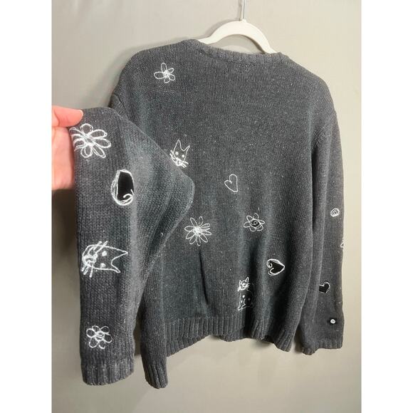 Susan Bristol VTG Embroidered Knit Cat Cardigan Button Up Sweater XL Coquette - Picture 13 of 16
